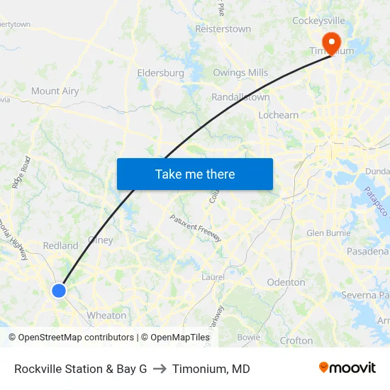 Rockville Station & Bay G to Timonium, MD map