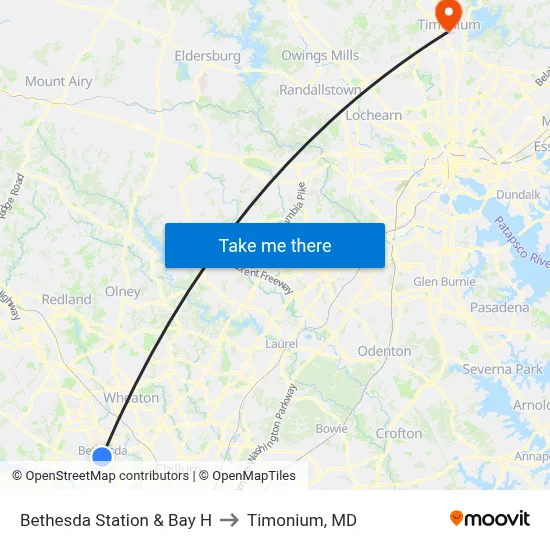 Bethesda Station & Bay H to Timonium, MD map