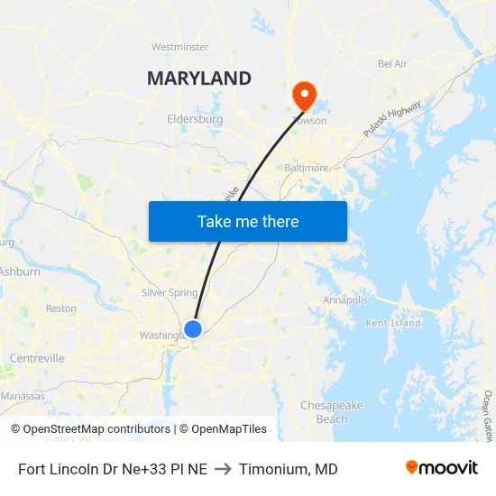 Fort Lincoln Dr Ne+33 Pl NE to Timonium, MD map
