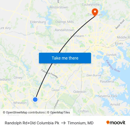 Randolph Rd+Old Columbia Pk to Timonium, MD map
