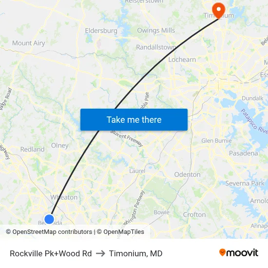 Rockville Pk+Wood Rd to Timonium, MD map