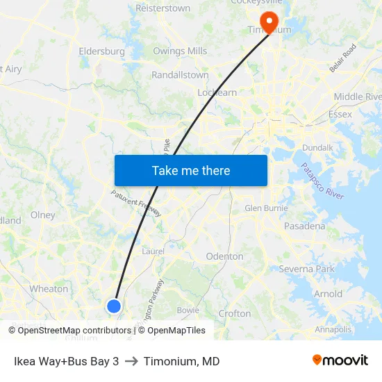 Ikea Way+Bus Bay 3 to Timonium, MD map
