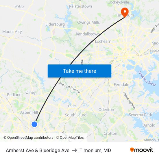 Amherst Ave & Blueridge Ave to Timonium, MD map