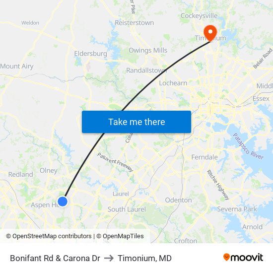 Bonifant Rd & Carona Dr to Timonium, MD map