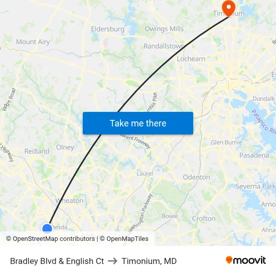 Bradley Blvd & English Ct to Timonium, MD map