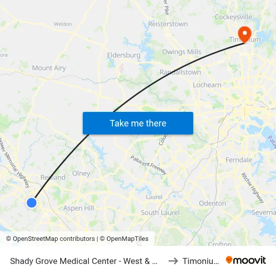 Shady Grove Medical Center - West & Medical Center Way to Timonium, MD map