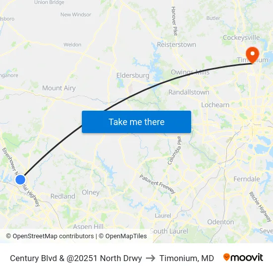 Century Blvd & @20251 North Drwy to Timonium, MD map