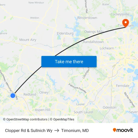 Clopper Rd & Sullnich Wy to Timonium, MD map