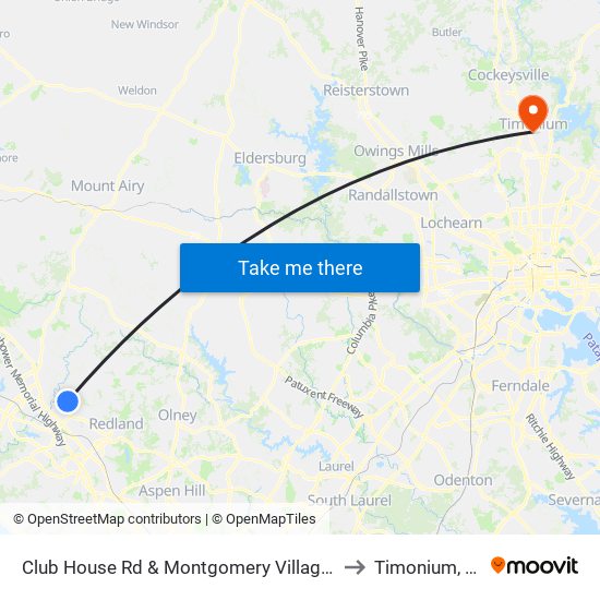 Club House Rd & Montgomery Village Ave to Timonium, MD map