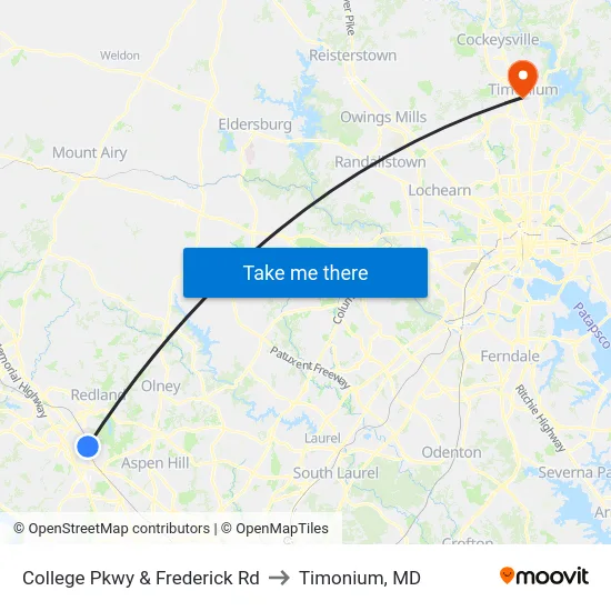 College Pkwy & Frederick Rd to Timonium, MD map