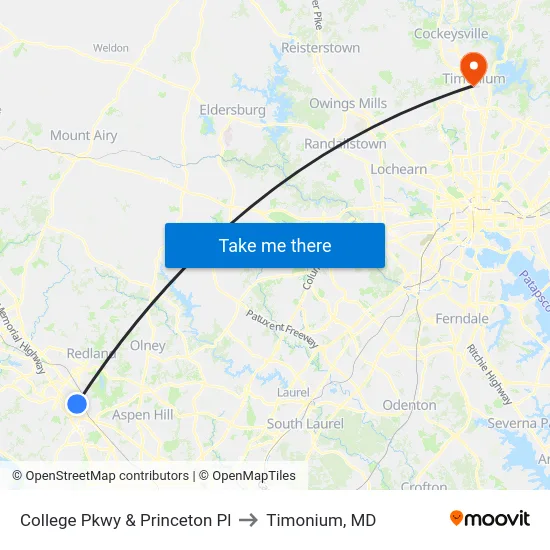 College Pkwy & Princeton Pl to Timonium, MD map