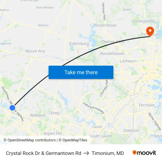 Crystal Rock Dr & Germantown Rd to Timonium, MD map