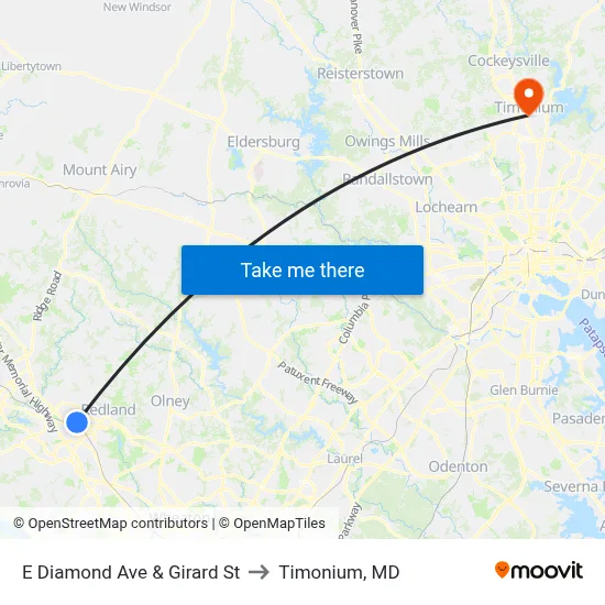 E Diamond Ave & Girard St to Timonium, MD map