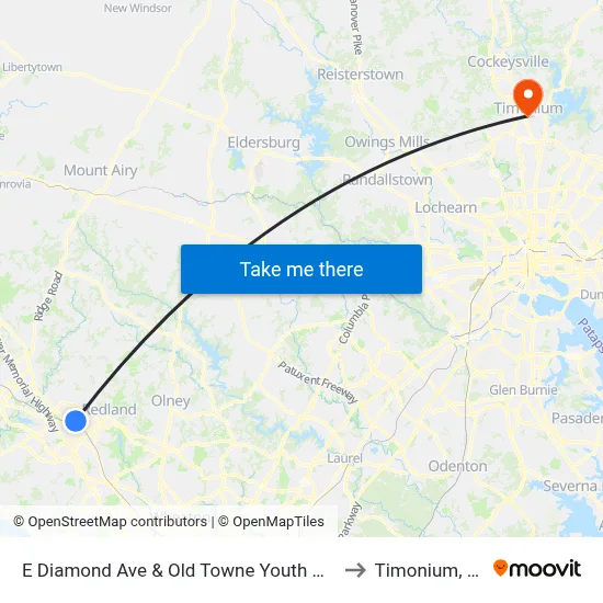 E Diamond Ave & Old Towne Youth Center to Timonium, MD map