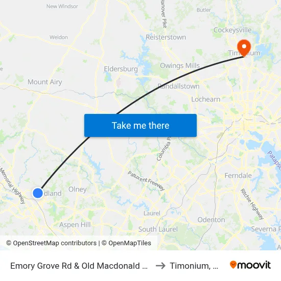 Emory Grove Rd & Old Macdonald Rd to Timonium, MD map
