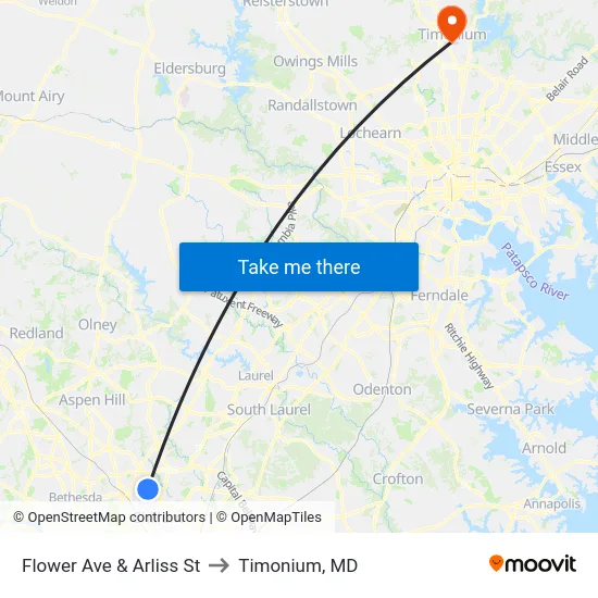 Flower Ave & Arliss St to Timonium, MD map
