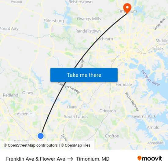 Franklin Ave & Flower Ave to Timonium, MD map