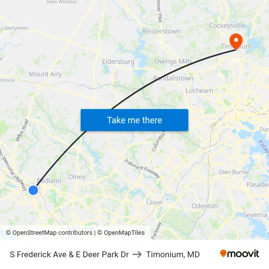 S Frederick Ave & E Deer Park Dr to Timonium, MD map