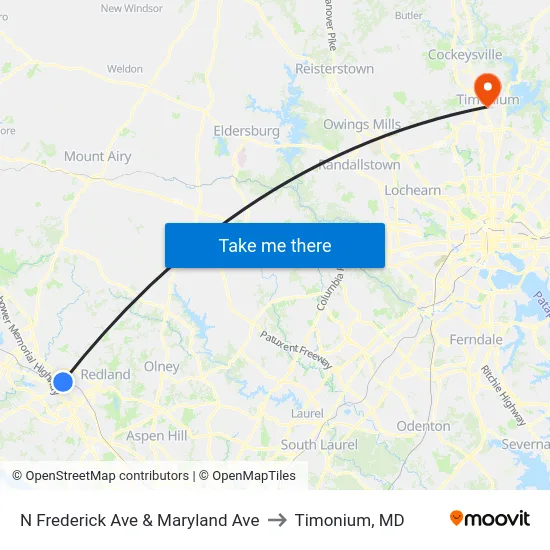 N Frederick Ave & Maryland Ave to Timonium, MD map