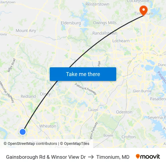 Gainsborough Rd & Winsor View Dr to Timonium, MD map