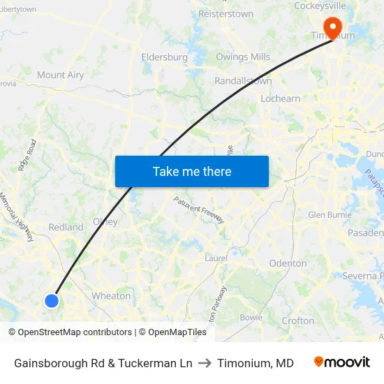 Gainsborough Rd & Tuckerman Ln to Timonium, MD map