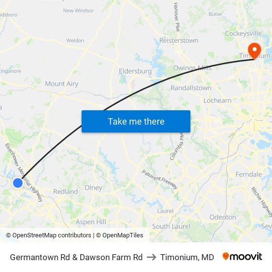 Germantown Rd & Dawson Farm Rd to Timonium, MD map