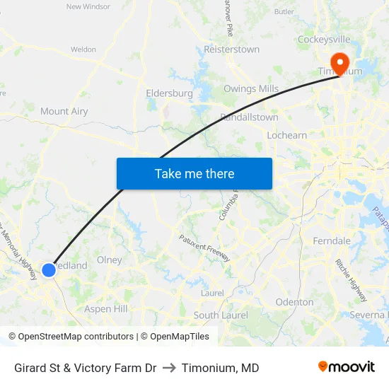 Girard St & Victory Farm Dr to Timonium, MD map