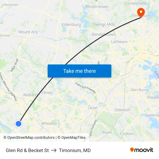 Glen Rd & Becket St to Timonium, MD map