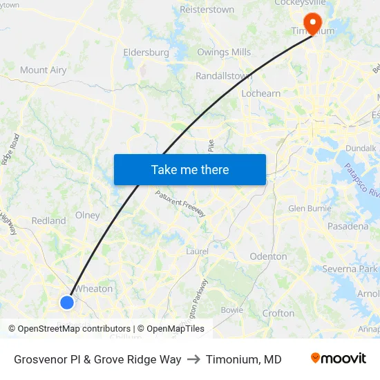 Grosvenor Pl & Grove Ridge Way to Timonium, MD map