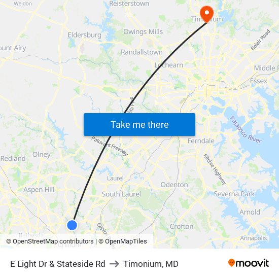 E Light Dr & Stateside Rd to Timonium, MD map