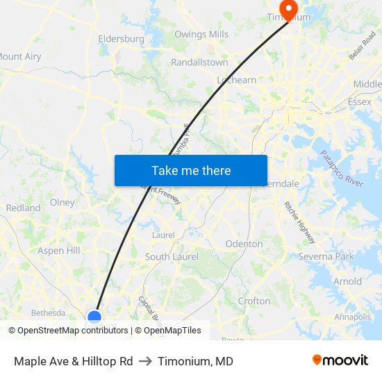 Maple Ave & Hilltop Rd to Timonium, MD map