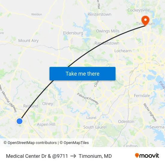 Medical Center Dr & @9711 to Timonium, MD map