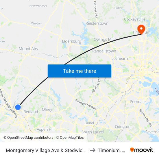 Montgomery Village Ave & Stedwick Rd to Timonium, MD map