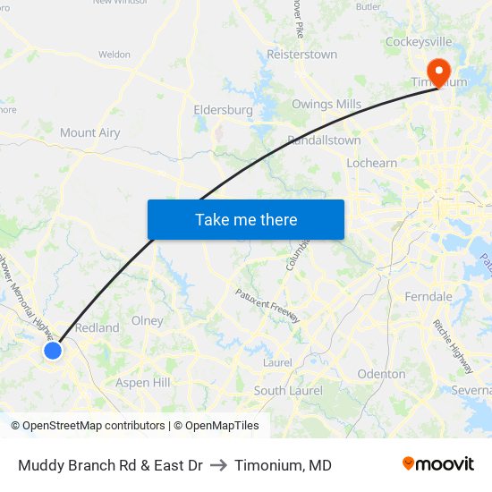 Muddy Branch Rd & East Dr to Timonium, MD map