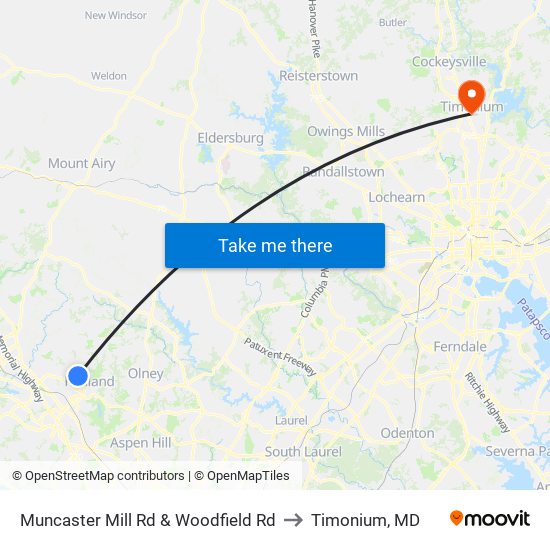 Muncaster Mill Rd & Woodfield Rd to Timonium, MD map