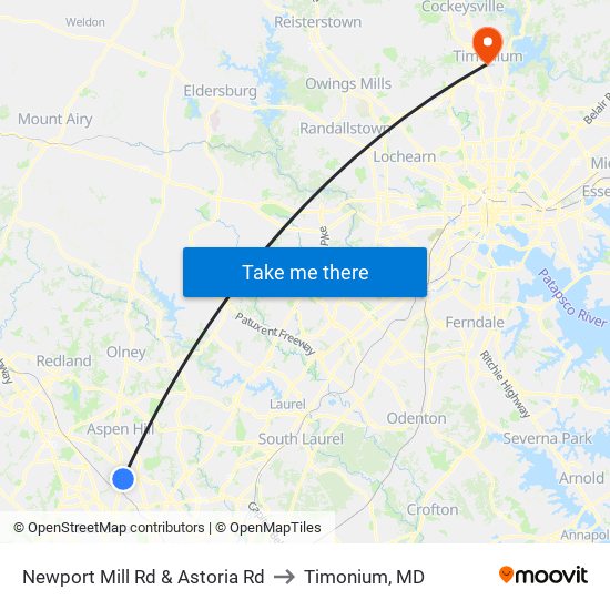 Newport Mill Rd & Astoria Rd to Timonium, MD map