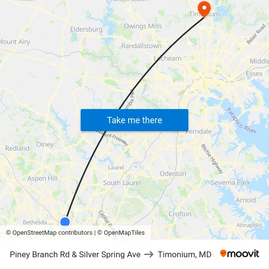 Piney Branch Rd & Silver Spring Ave to Timonium, MD map