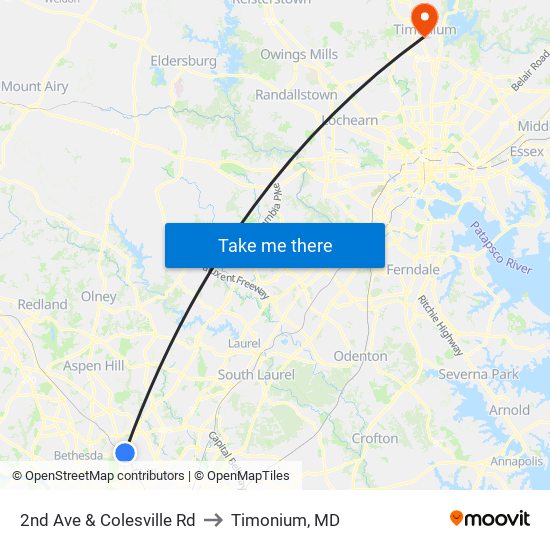 2nd Ave & Colesville Rd to Timonium, MD map