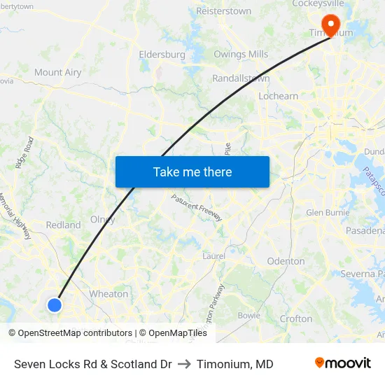 Seven Locks Rd & Scotland Dr to Timonium, MD map
