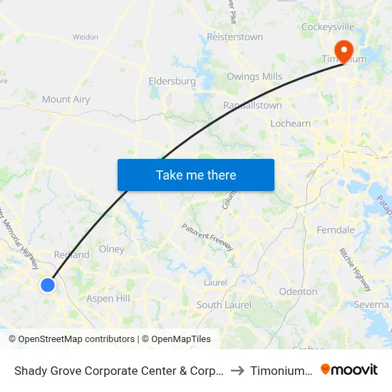 Shady Grove Corporate Center & Corporate Blvd to Timonium, MD map