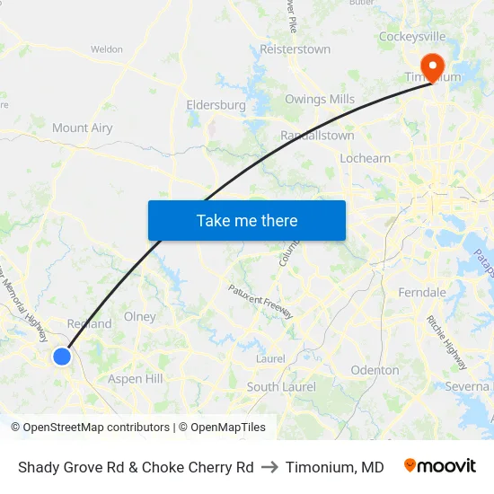 Rockville - Choke Cherry Crossing   & Choke Cherry Rd to Timonium, MD map