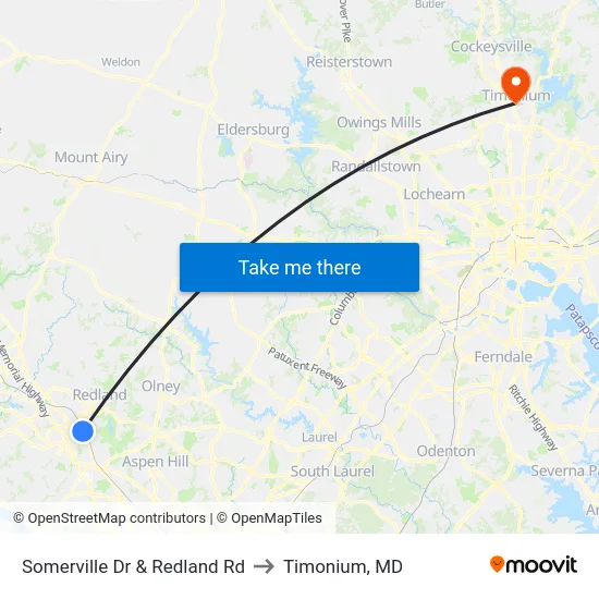 Somerville Dr & Redland Rd to Timonium, MD map