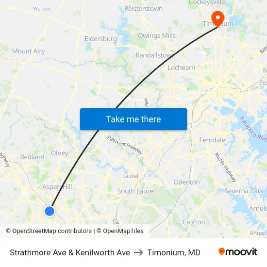 Strathmore Ave & Kenilworth Ave to Timonium, MD map