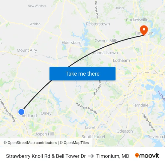 Strawberry Knoll Rd & Bell Tower Dr to Timonium, MD map
