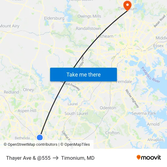 Thayer Ave & @555 to Timonium, MD map