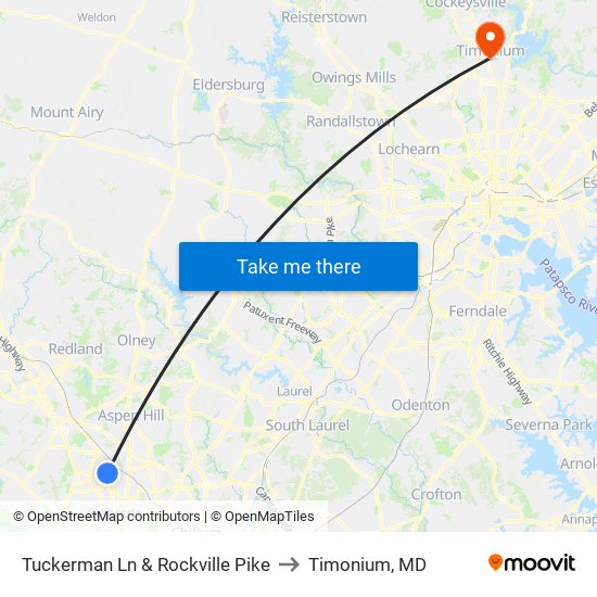 Tuckerman Ln & Rockville Pike to Timonium, MD map