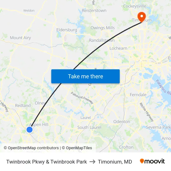 Twinbrook Pkwy & Twinbrook Park to Timonium, MD map