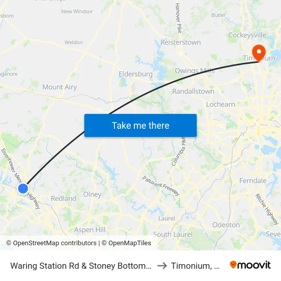 Waring Station Rd & Stoney Bottom Dr to Timonium, MD map
