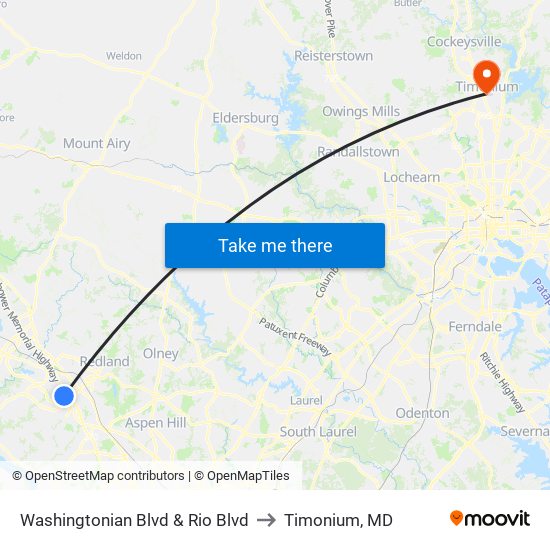 Washingtonian Blvd & Rio Blvd to Timonium, MD map