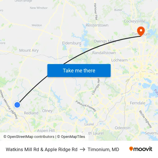 Watkins Mill Rd & Apple Ridge Rd to Timonium, MD map